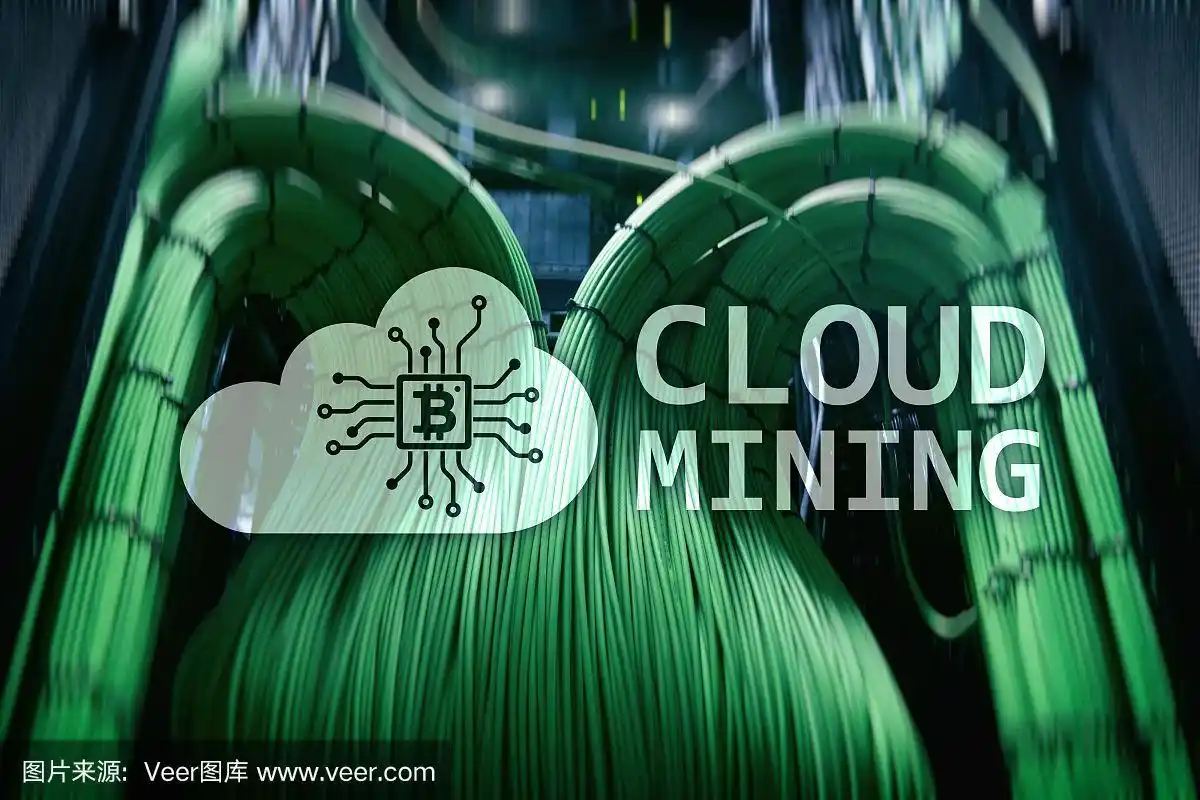 A modern mining farm with rows of powerful mining rigs.