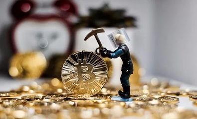 A mining farm with rows of mining rigs efficiently operating